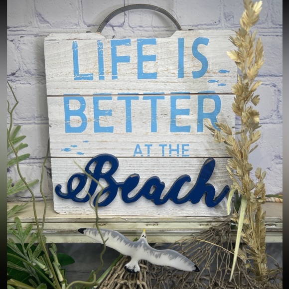 NWT- LIFE IS BETTER AT THE BEACH - Wood & Metal 3D Shadowbox Slat Sign Nautical - Picture 3 of 17